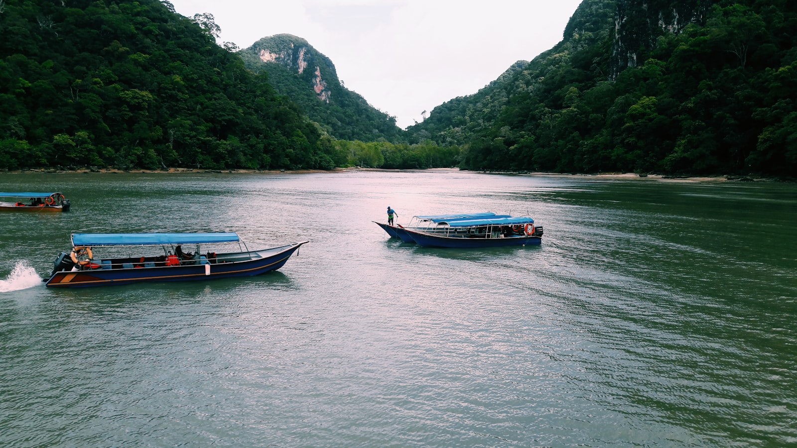 Boats on calm water near Langkawi, Kedah